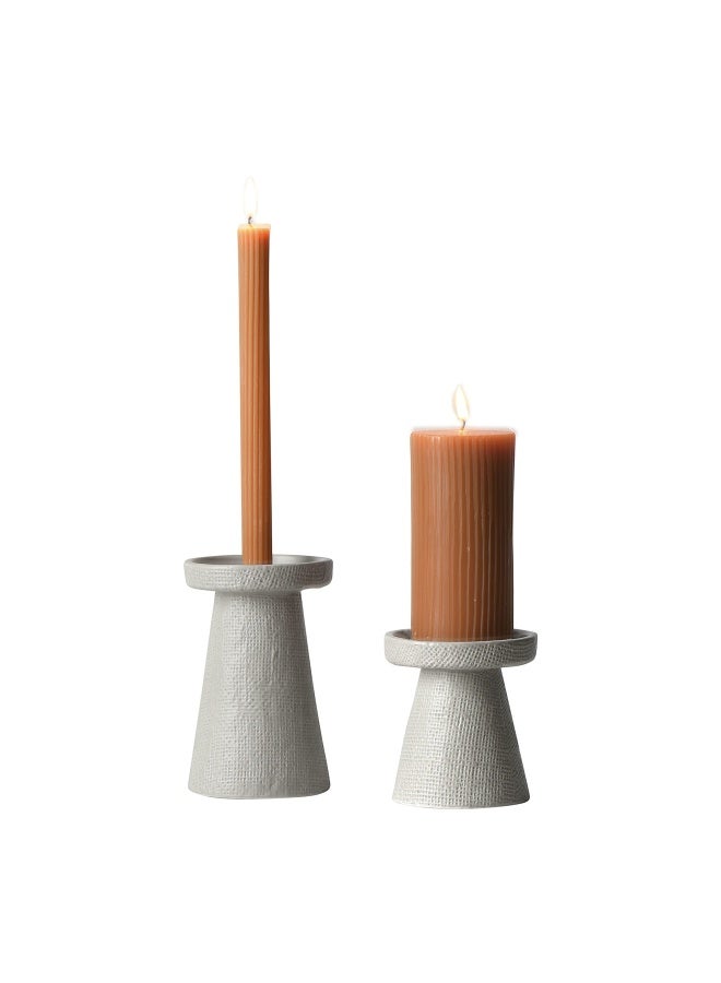 Main + Mesa Main Mesa Stoneware Pillar And Taper Candle Holders Set Of 2