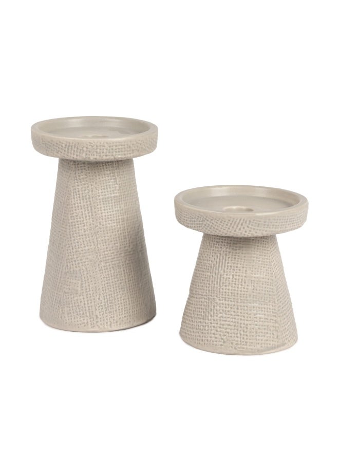 Main + Mesa Main Mesa Stoneware Pillar And Taper Candle Holders Set Of 2