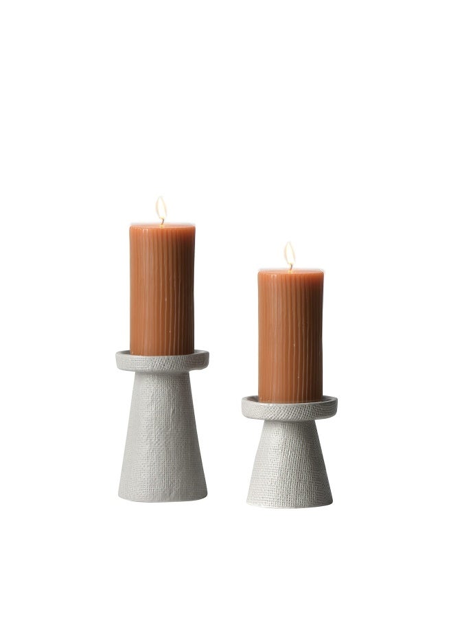 Main + Mesa Main Mesa Stoneware Pillar And Taper Candle Holders Set Of 2