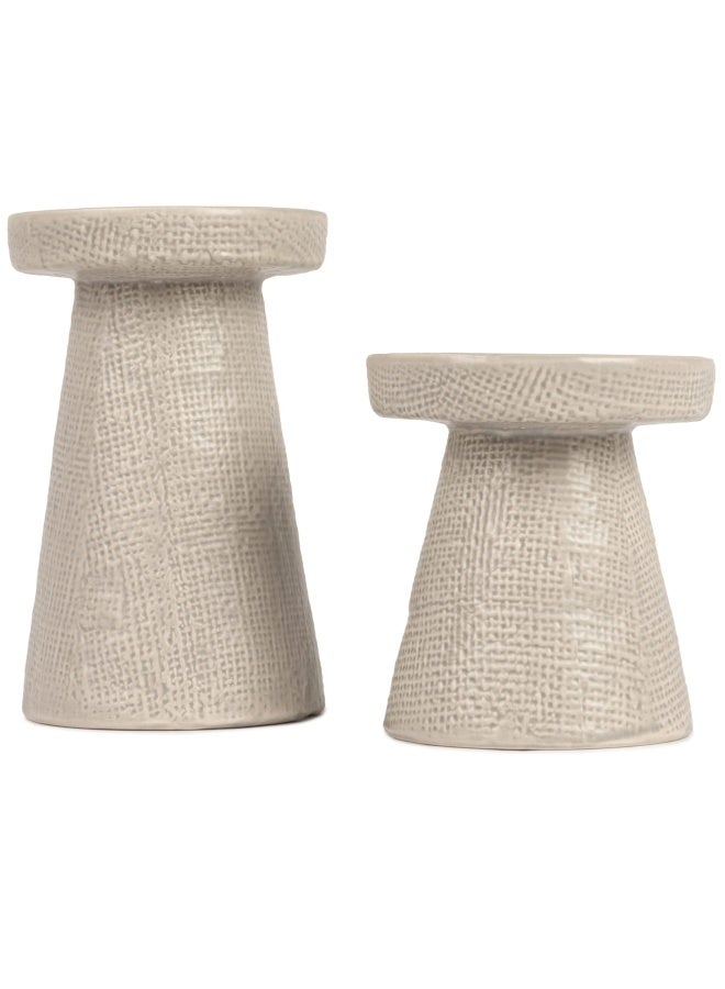 Main + Mesa Main Mesa Stoneware Pillar And Taper Candle Holders Set Of 2