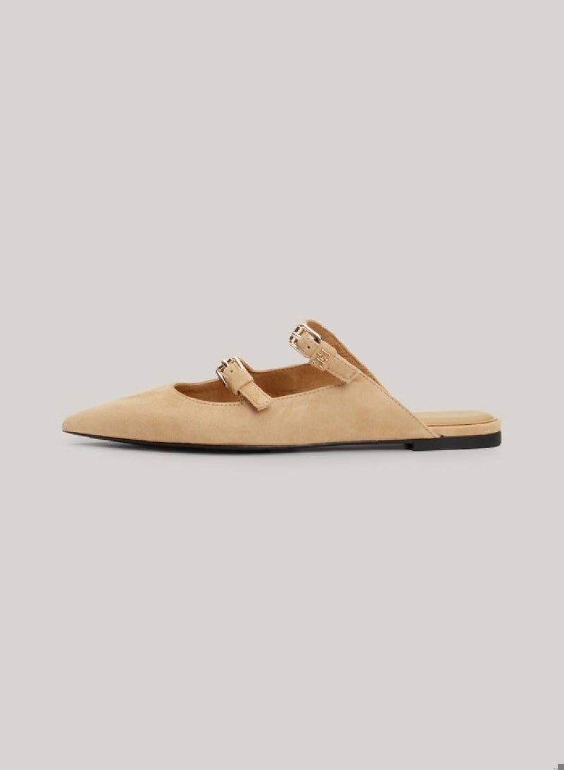 Women's Suede Pointed Mules -  Suede upper, Beige