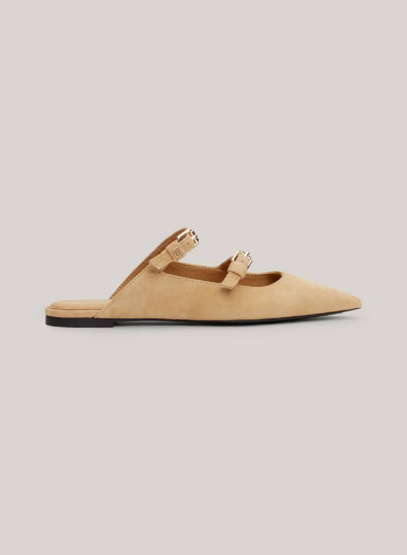 Women's Suede Pointed Mules -  Suede upper, Beige