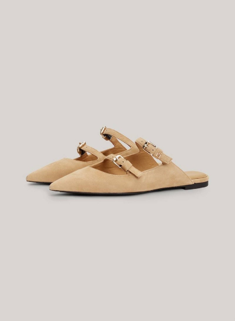 Women's Suede Pointed Mules -  Suede upper, Beige