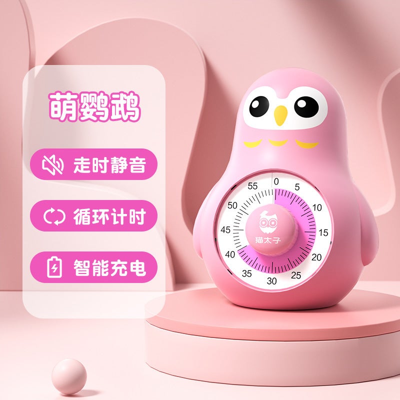 Cat Prince visual timer children learning electronic alarm clock self-discipline timing student self-study time manager Cartoon timer-pink parrot