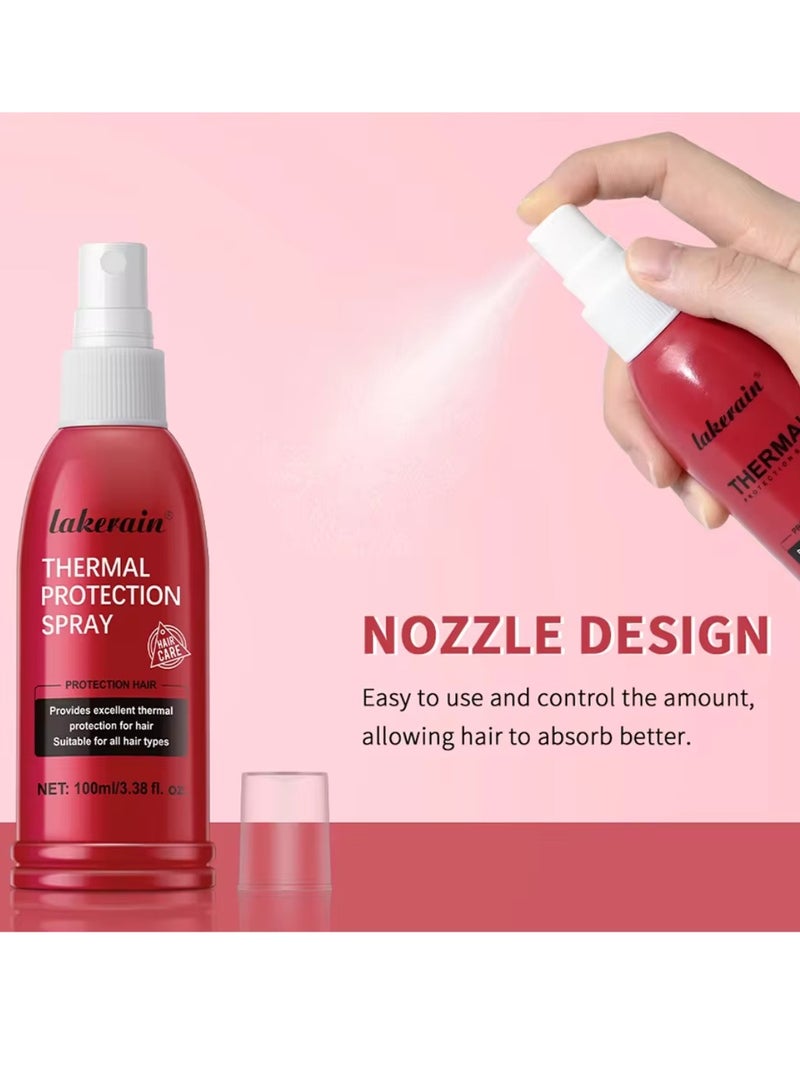 100ml Thermal Protection Spray for Hair Leave in Essential Oil Heat Protection Spray Reduce Frizz Hydrate Smooth Hair Natural Heat Protection for Curling Perming Blow Dry Straightening Heat Protection Hair Spray