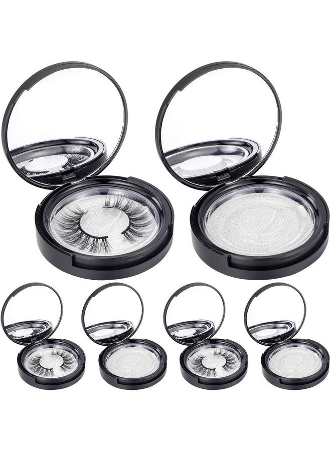 6 Pieces Eyelash Packaging Circle Box With Mirror Eyelash Storage Box Empty Lash Case With Lash Holder For Women Girls (Matte Black)