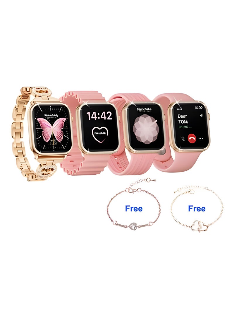 Heino Teko Germany G10 Mini Smart Watch With 4 Strap And 2 Bracelet Real Amoled Display Non Medical Device Long Lasting Batterie For Ladies Pink