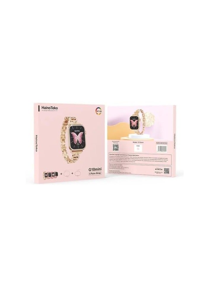 Heino Teko Germany G10 Mini Smart Watch With 4 Strap And 2 Bracelet Real Amoled Display Non Medical Device Long Lasting Batterie For Ladies Pink