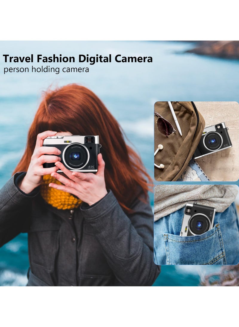 4K Digital Camera, Photography Auto Focus 48MP YouTube Vlog Camera, 16x Digital Zoom Camcorder Anti-Shake with 32GB Micro Card, Compact Point-and-Shoot Travel Camera