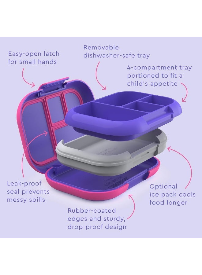 Kids Chill Leak-Proof Lunch Box - Included Reusable Ice Pack Keeps Food Cold 4-Compartment Bento Lunch Container Microwave Dishwasher Safe 2-Year Warranty Electric Violet