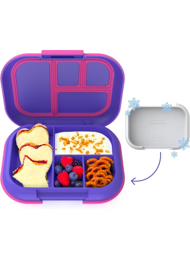 Kids Chill Leak-Proof Lunch Box - Included Reusable Ice Pack Keeps Food Cold 4-Compartment Bento Lunch Container Microwave Dishwasher Safe 2-Year Warranty Electric Violet