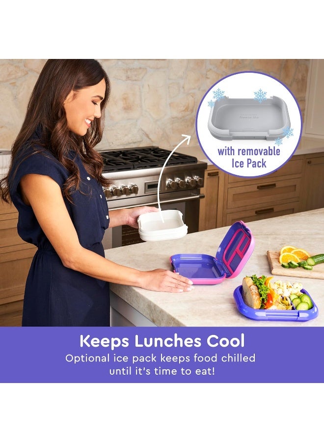 Kids Chill Leak-Proof Lunch Box - Included Reusable Ice Pack Keeps Food Cold 4-Compartment Bento Lunch Container Microwave Dishwasher Safe 2-Year Warranty Electric Violet