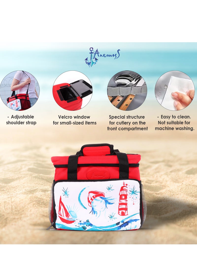 Insulated Lunch Bag, 18.5L Large Capacity, Light House Girl Design Food Storage Thermal Bag, Waterproof and Leakproof Insulated Lunch Bag for Men and Women, Cooler Bags for Picnic Hiking Beach, Red