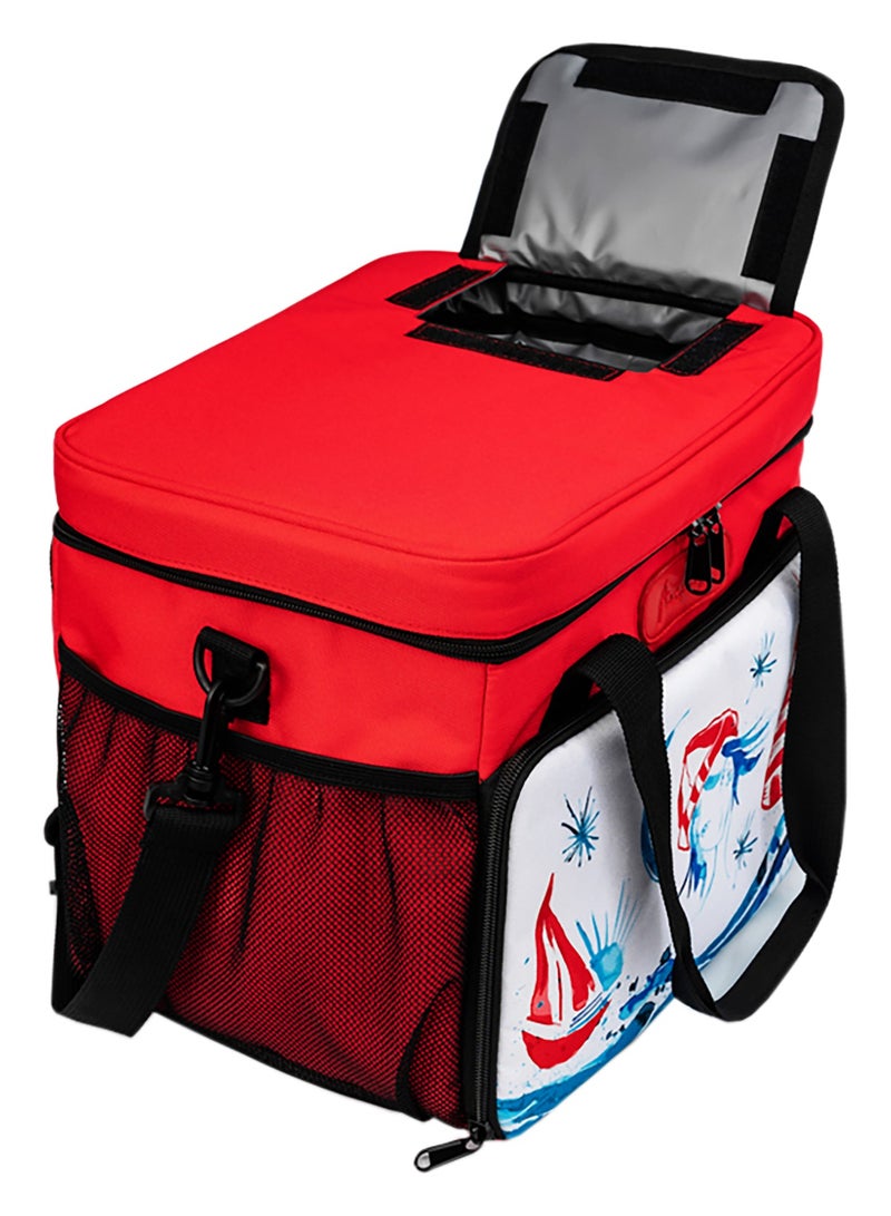 Insulated Lunch Bag, 18.5L Large Capacity, Light House Girl Design Food Storage Thermal Bag, Waterproof and Leakproof Insulated Lunch Bag for Men and Women, Cooler Bags for Picnic Hiking Beach, Red