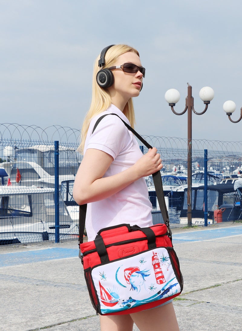 Insulated Lunch Bag, 18.5L Large Capacity, Light House Girl Design Food Storage Thermal Bag, Waterproof and Leakproof Insulated Lunch Bag for Men and Women, Cooler Bags for Picnic Hiking Beach, Red