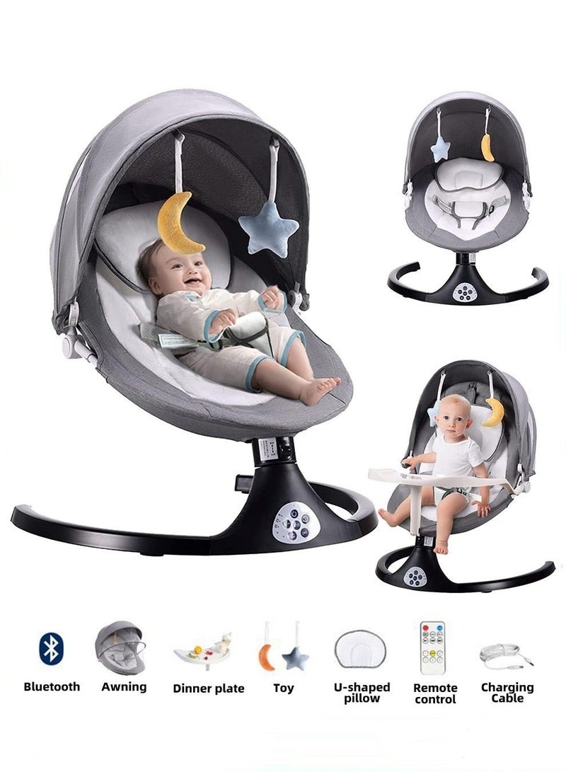 Baby Swing for Infant with a Dining Table, Portable Babies Rocker Chair, Electric Bouncer for Infants Boys Girls, 3 Seat Positions 5 Speeds, Bluetooth Music, 5 Point Harness Belt and Remote Control