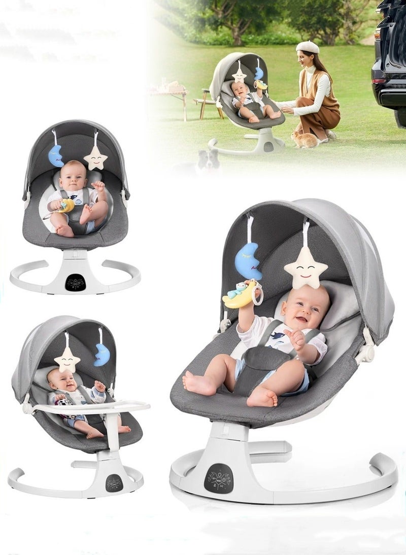 Baby Swing for Infant with Dining Table, Portable Babies Rocker Chair, Electric Bouncer for Infants Boys Girls, 3 Seat Positions 5 Speeds, Bluetooth Music, 5 Point Harness Belt and Remote Control