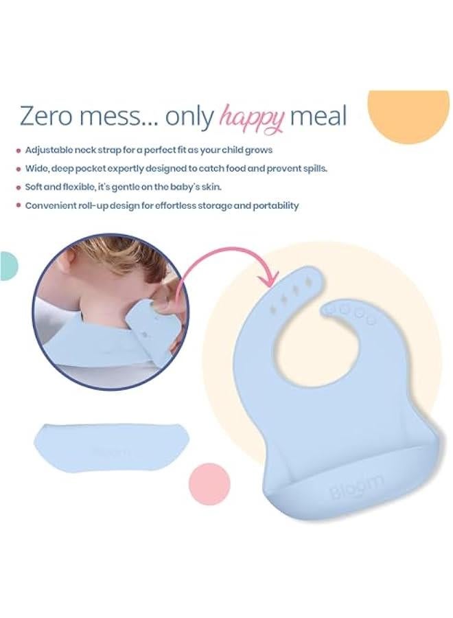 Premium Silicone Baby Feeding Set, 6 Months + (Light Blue, 10 Pieces)