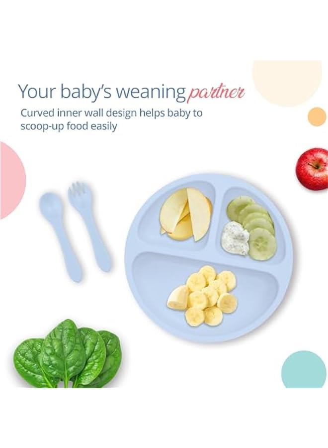 Premium Silicone Baby Feeding Set, 6 Months + (Light Blue, 10 Pieces)