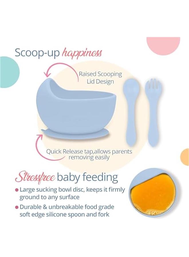 Premium Silicone Baby Feeding Set, 6 Months + (Light Blue, 10 Pieces)