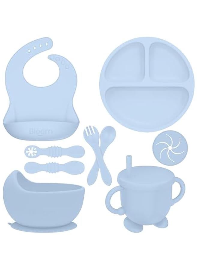 Premium Silicone Baby Feeding Set, 6 Months + (Light Blue, 10 Pieces)