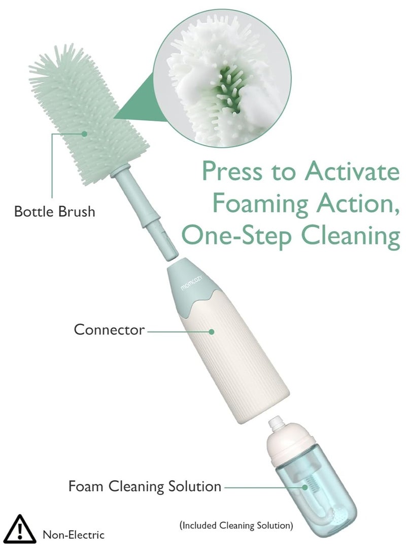 Push-Press Bottle Brush Kit - Innovative Foam-Creating Design for Baby Bottles, Pumps and More