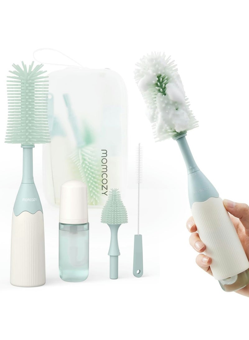 Push-Press Bottle Brush Kit - Innovative Foam-Creating Design for Baby Bottles, Pumps and More