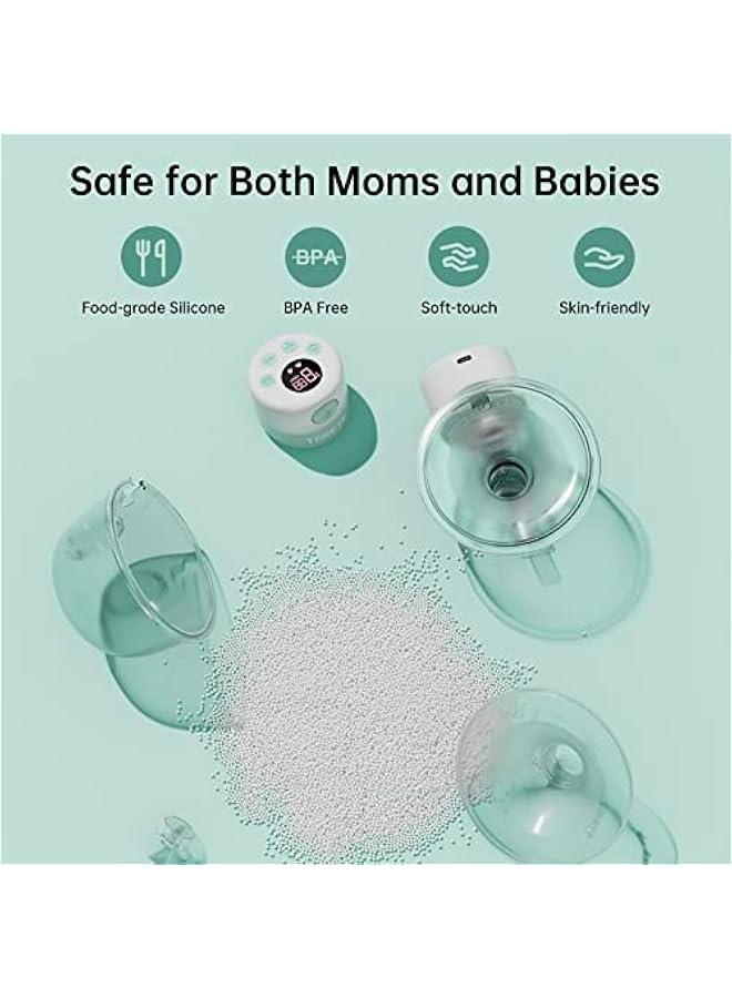 Double Wearable Electric Hands-Free Breast Pumps With 2 Modes, 9 Levels, Lcd Display, Memory Function, Rechargeable With Massage And Pumping Mode, 24Mm, Green