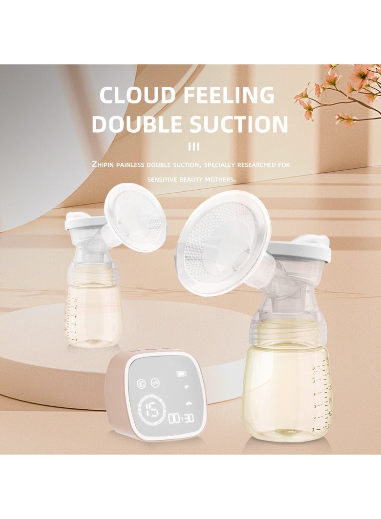 Hands-Free Double Electric Breast Pump with Digital Display - Wearable, Lightweight, 15 Levels, 3 Modes, 180ml x 2 Capacity, 2500mAh Battery, Enhanced Lactation Support, 53x35x57.2mm