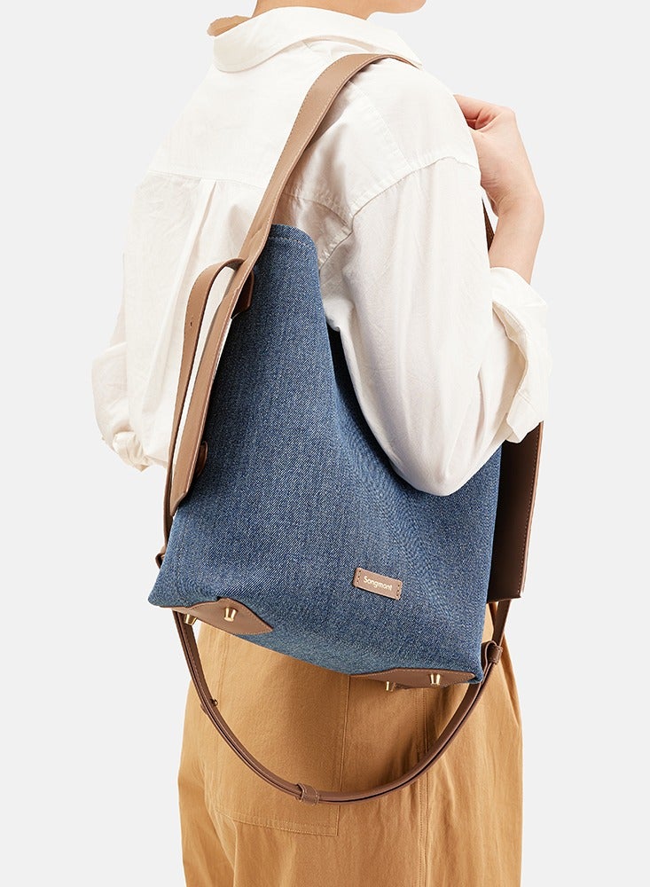 Denim medium tote bag with ear loops