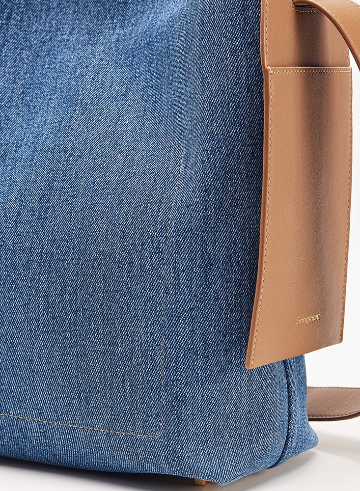 Denim medium tote bag with ear loops