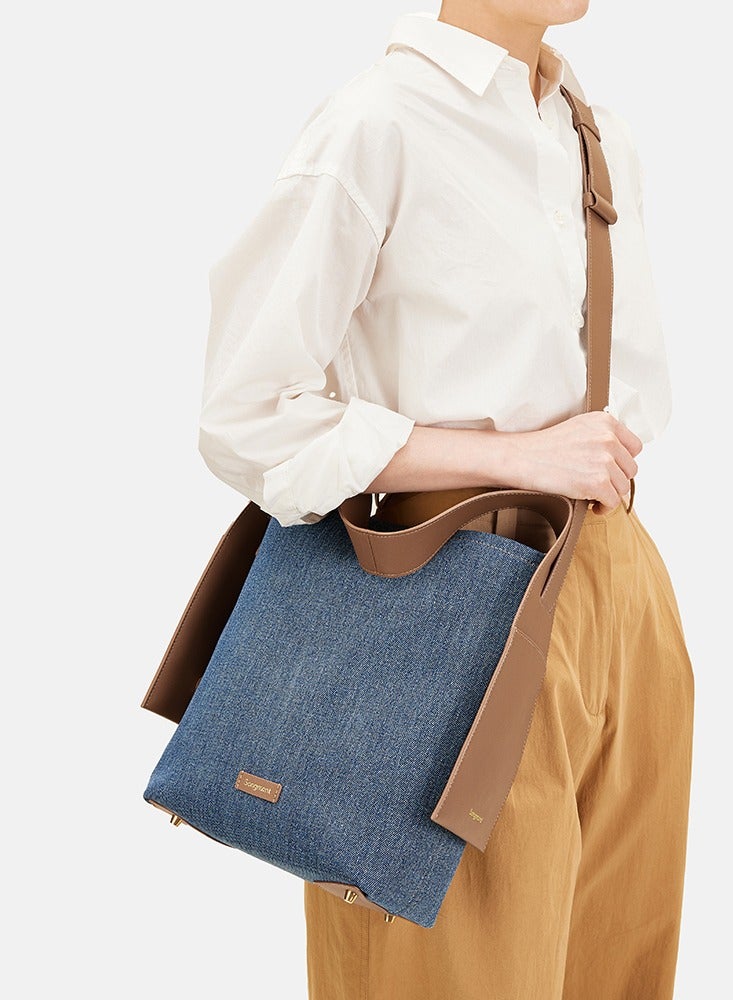 Denim medium tote bag with ear loops