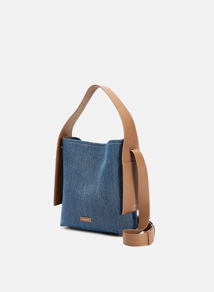 Denim medium tote bag with ear loops