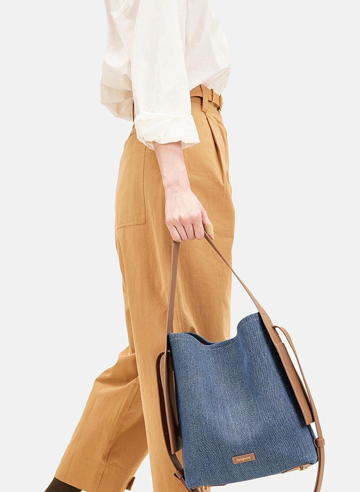 Denim medium tote bag with ear loops