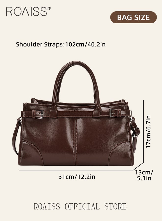 Large Capacity Shiny Totes for Women with Straps Trendy Versatile Shoulder Crossbody Bag Ladies Textured Bright Handbag with Leather Chain Trim for Daily Commute or Travel