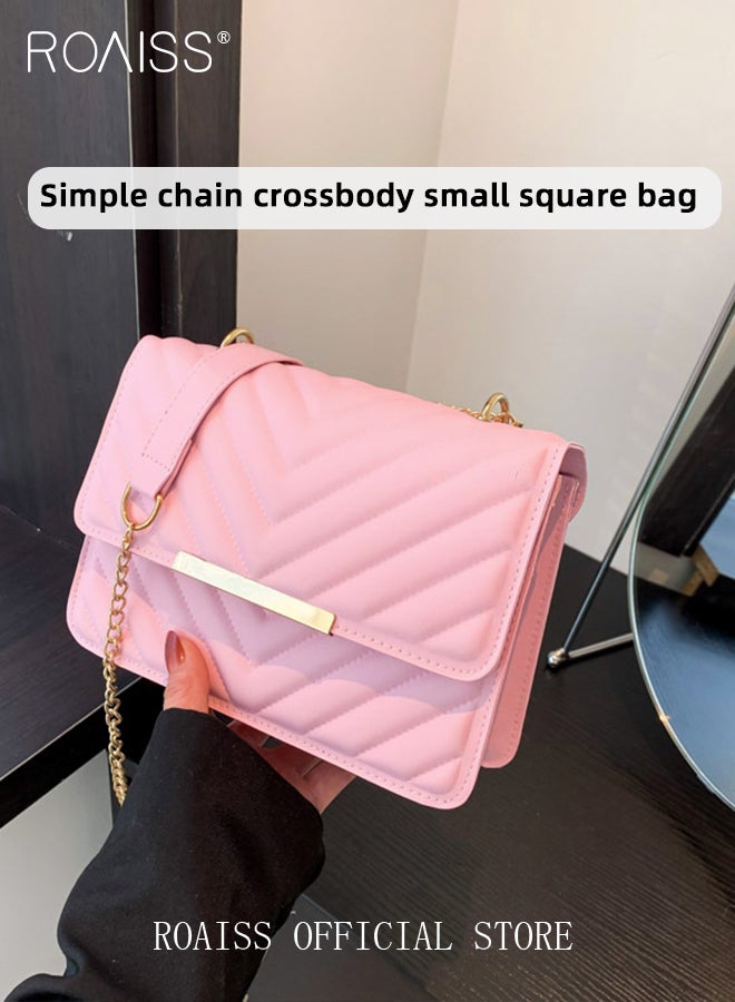 Chevron Pattern Square Flap Bag for Women Trendy Small Quilted Commuter Metal Decor Crossbody Bags Stylish Designer Evening Bag Clutch Purses and Handbags with Chain Shoulder Strap