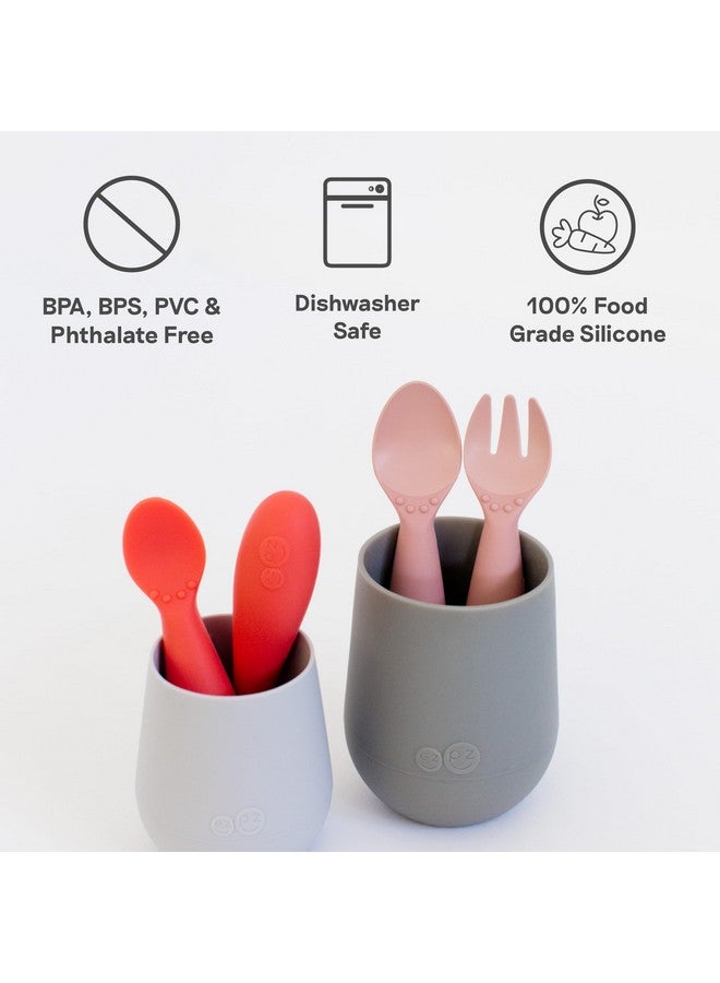 Mini Utensils 12 Months+ (Fork & Spoon In Gray) 100% Bpa Free Fork And Spoon Toddler Utensils Designed By A Pediatric Feeding Specialist