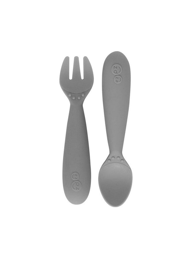 Mini Utensils 12 Months+ (Fork & Spoon In Gray) 100% Bpa Free Fork And Spoon Toddler Utensils Designed By A Pediatric Feeding Specialist