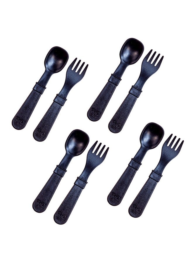 Made In Usa Toddler Forks And Spoons Pack Of 8 Without Carrying Case 4 Kids Forks With Rounded Tips And 4 Deep Scoop Toddler Spoons 0.2 Thick Toddler Utensils Black