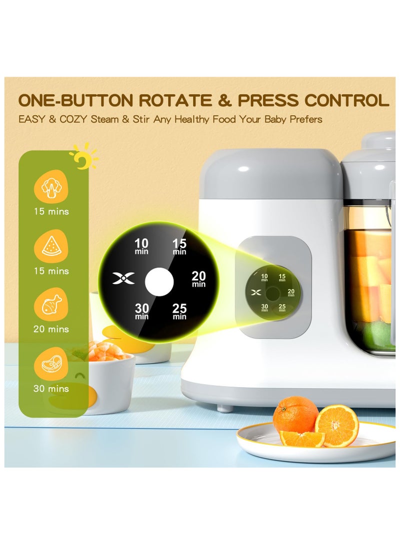 Baby Food Maker - One Button Rotate & Press Control, Baby Food in Minutes, Processor Steamer Puree Blender, Auto Cooking & Stirring, Healthy Homemade Food for Infants & Toddlers, White