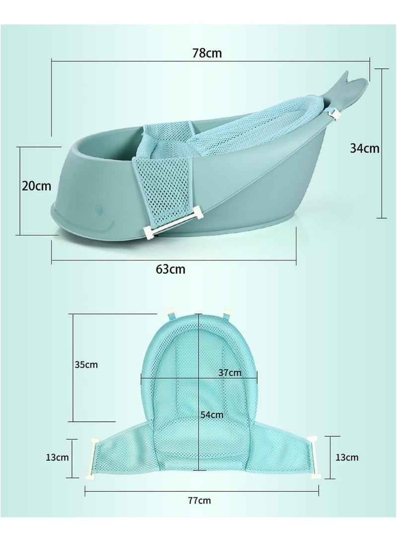 Baby Bath Tub with Bathmat Cushion, Whale Baby Bathtub with Drain Hole, Shower Basin with Non-Slip for Baby Boy Girl