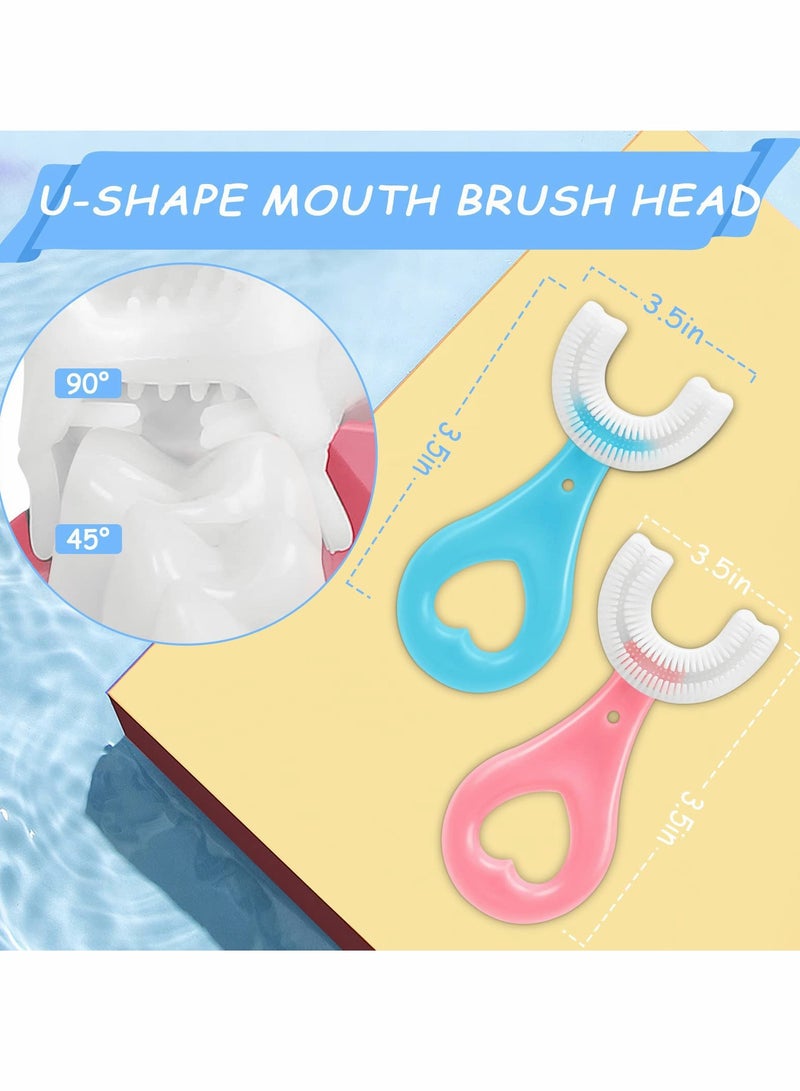 Kids U Shaped Toothbrush, Manual Training Tooth Brush, Soft Silicone Brush Head, 360° Oral Teeth Cleaning Design, Toddler Child Whole Mouth Toothbrush for 4Pcs 2-6Age