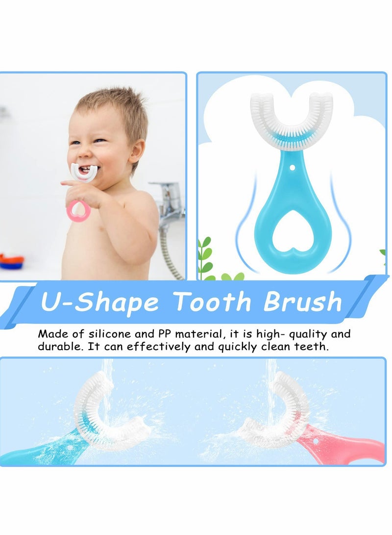 Kids U Shaped Toothbrush, Manual Training Tooth Brush, Soft Silicone Brush Head, 360° Oral Teeth Cleaning Design, Toddler Child Whole Mouth Toothbrush for 4Pcs 2-6Age