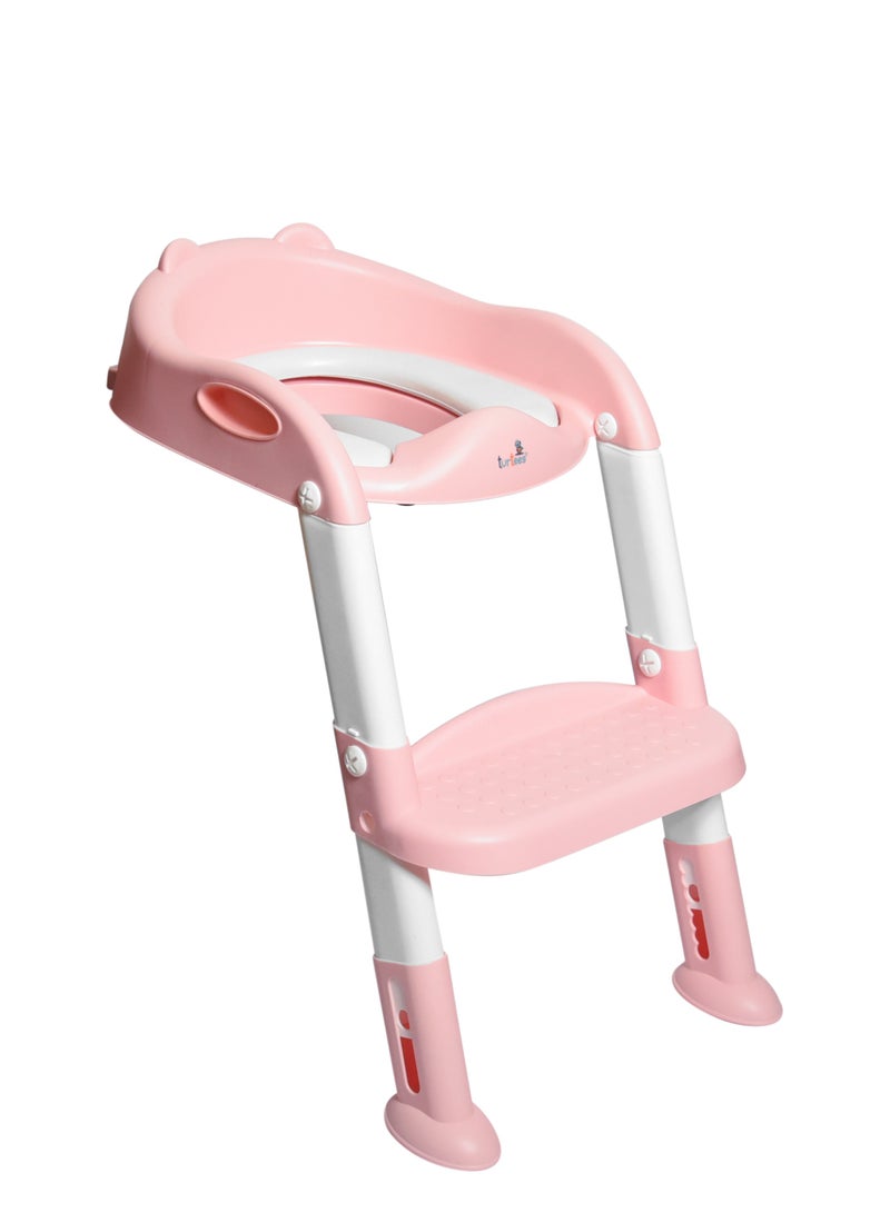 turtees® Potty Training Toilet Seat with Step Stool for Boys and Girls, Comfortable and Safe Potty Seat Potty Chair, Potty Training Seat Pad with Handle (Pink)