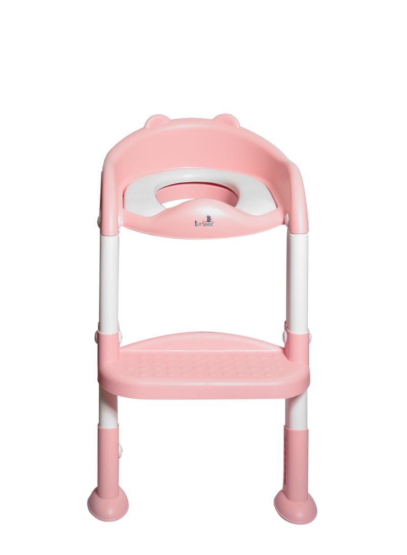 turtees® Potty Training Toilet Seat with Step Stool for Boys and Girls, Comfortable and Safe Potty Seat Potty Chair, Potty Training Seat Pad with Handle (Pink)