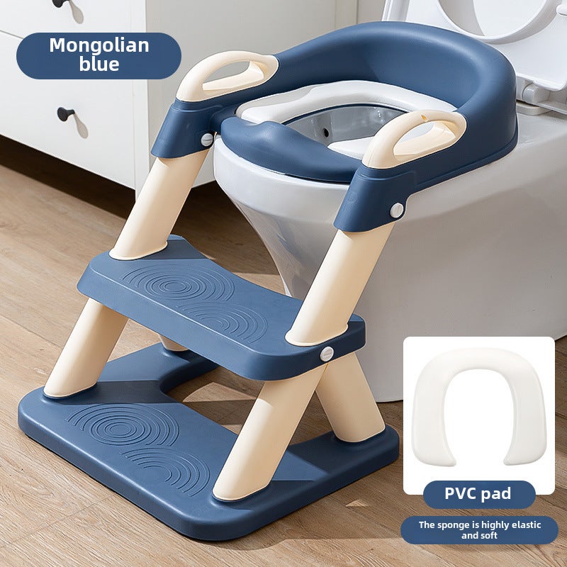 Kids Potty Training Toilet Ladder Seat Blue PVC cushion