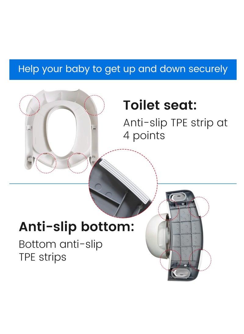 Potty Training Toilet Seat Trainer, Kids Toilet Training Seat with Step Stool, Foldable Portable Potty Chair with Adjustable Height Ladder Guard Handle, Soft Cushion for Baby Toddler, White