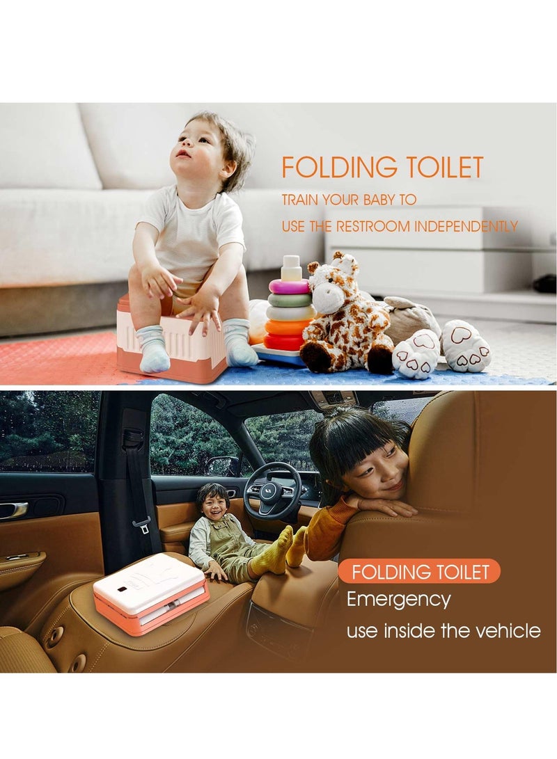 Toddler Portable Potty Training Seat for Kids Baby Foldable Toilet Child Travel Pottys in Car Camping Chair Seats Indoor Outdoor with 60 Disposable Bags