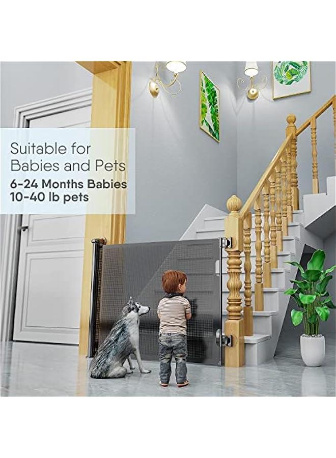 Retractable Baby Gate With Adjustable Width And Height, (Black, 71 x  34)