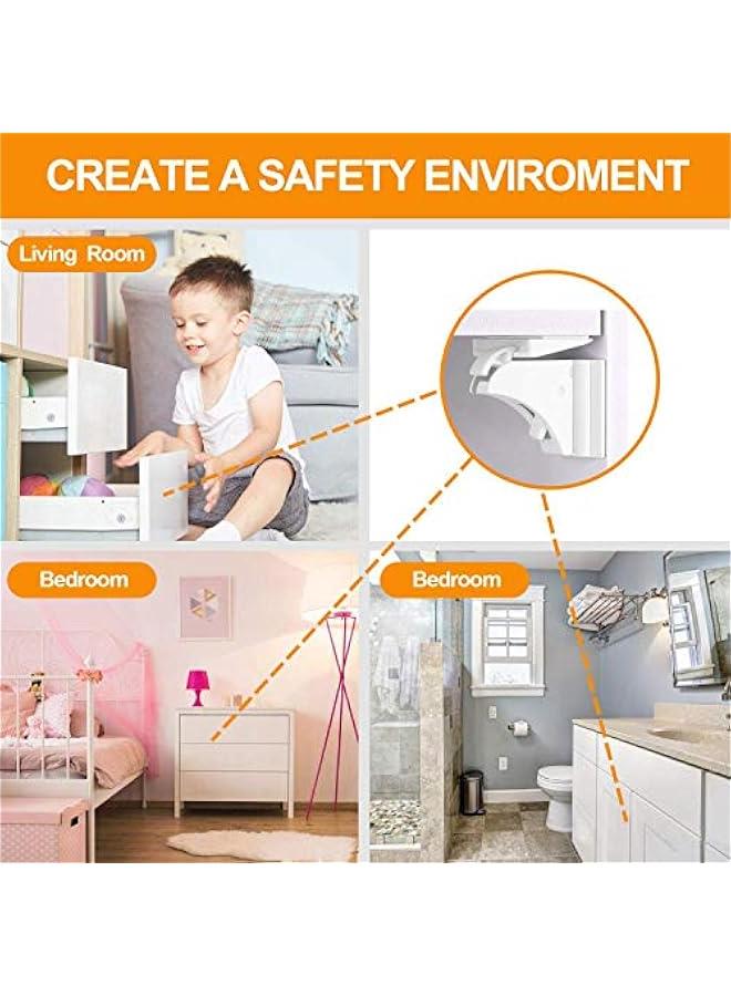 Baby Proofing Safety Magnetic Cabinet Locks (White, 8 Locks And 2 Keys)